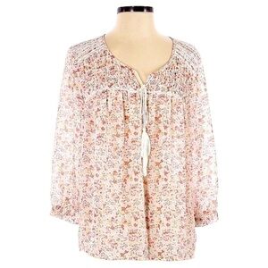 🌺 Two by Vince Camuto Floral Liberty Boho Tunic Long Sleeve Blouse Size XS
